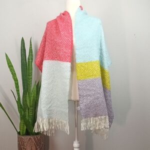 Womens Colorblock Textured Fringe Long Knit Scandi Girl Boho Scarf